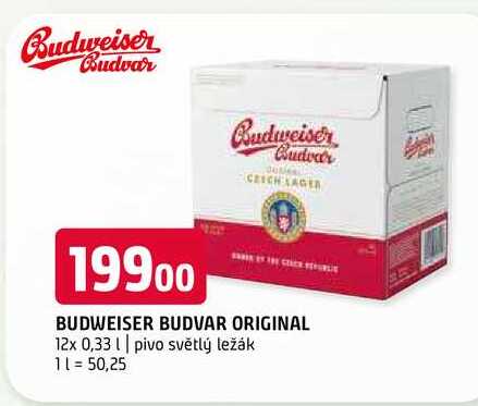 Budweiser Budvar B:Original Pivo světlý ležák 12 x 0,33l