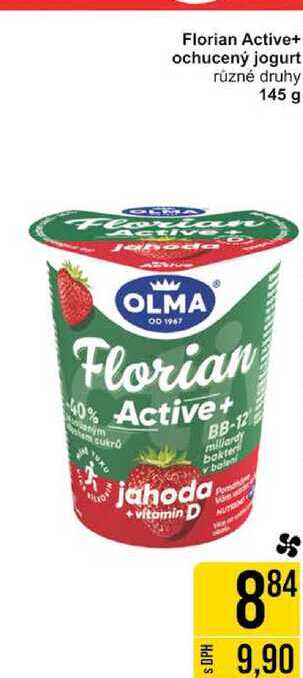 Florian Active+ ochucený jogurt různé druhy 145 g 
