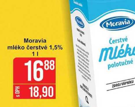 Moravia mléko čerstvé 1,5% 1l v akci