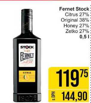 Fernet Stock Citrus 27% Original 38% Honey 27% Zetko 27% 0,5l