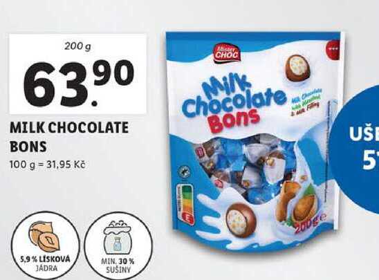 MILK CHOCOLATE BONS, 200 g