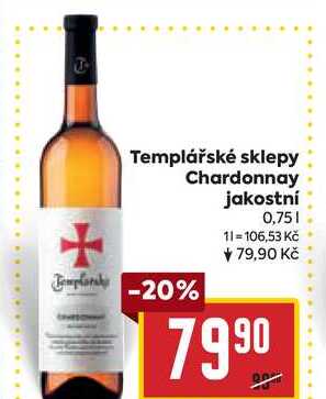 Templářské sklepy Chardonnay jakostní 0,75l