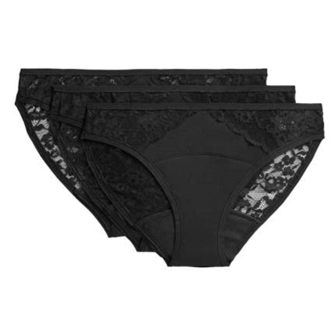 Marks & Spencer Menstruační bikiny s krajkou, vysoce savé, černé, 3ks, vel. 8