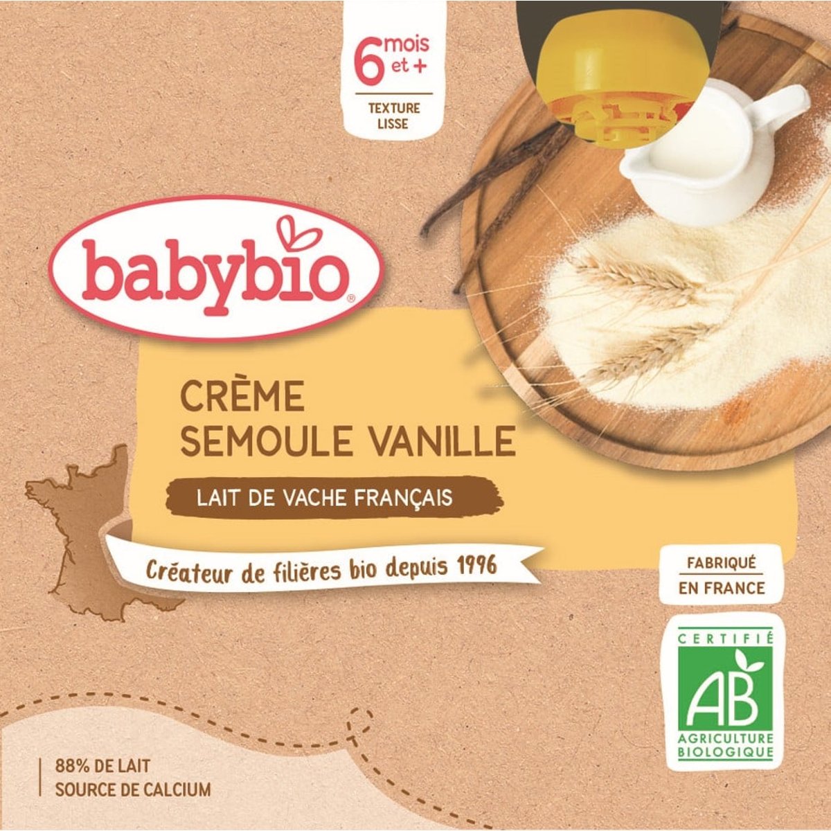 Babybio BIO Kapsička krupice s vanilkou (4×85g)