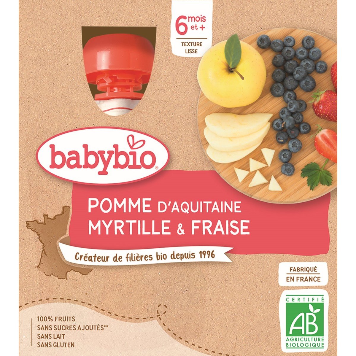 Babybio BIO Jablko borůvky jahody (4×90g)