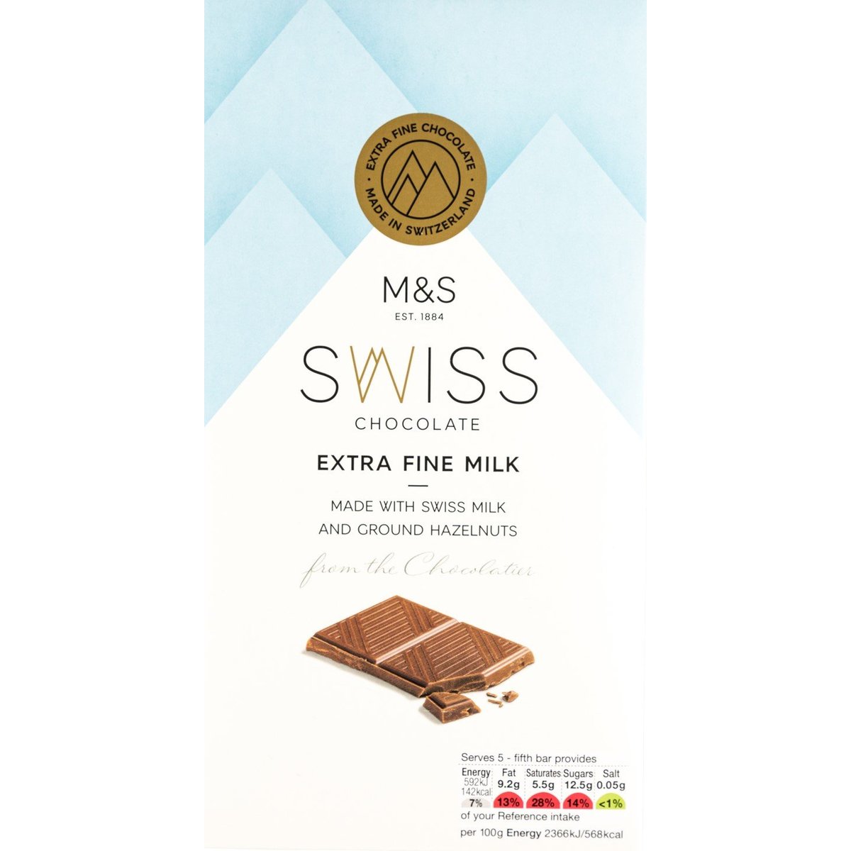 Marks & Spencer Švýcarská mléčná čokoláda s mletými lískovými ořechy