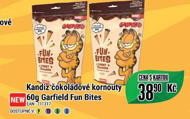 Kandiz čokoládové kornouty NEW 60g Garfield Fun Bites 