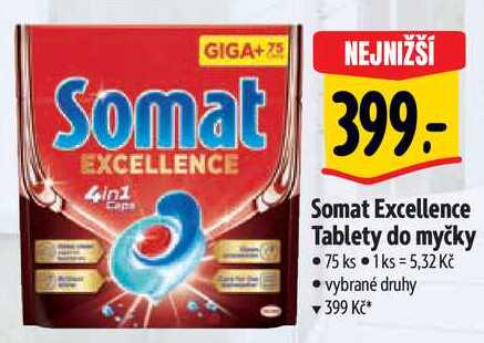 Somat Excellence Tablety do myčky, 75 ks 