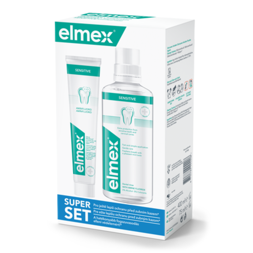 Elmex Ústní voda 400ml + zubní pasta 75ml Super Set Sensitive