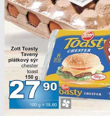 Zott Toasty Tavený plátkový sýr chester toast 150 g