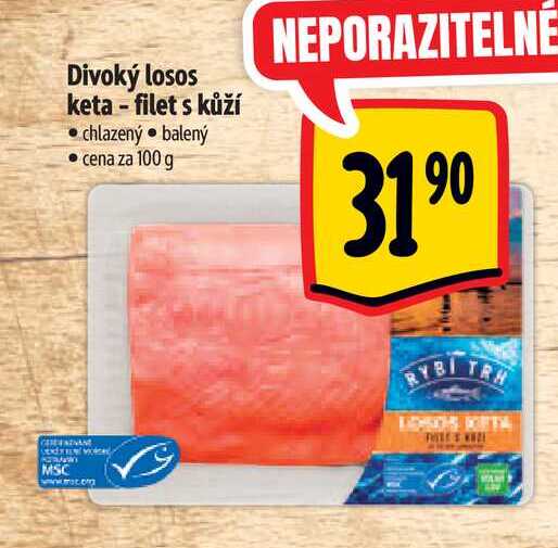 Divoký losos keta filet s kůží100 g