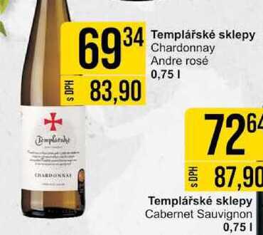 Templářské sklepy Chardonnay Andre rosé 0,75l Templářské sklepy Cabernet Sauvignon 0,75l 