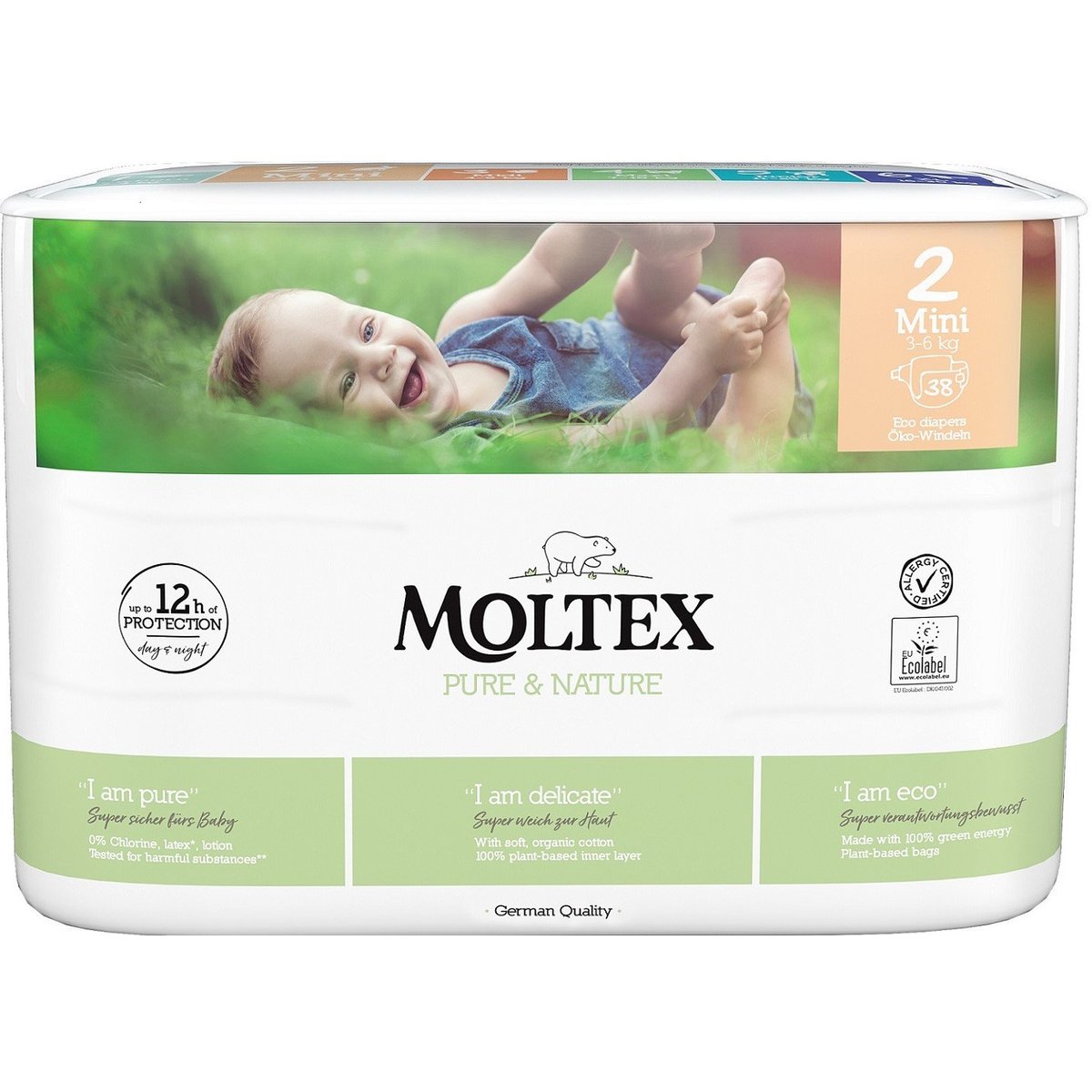 Moltex Pure & Nature EKO Jednorázové dětské plenky mini 3–6 kg (velikost 2)