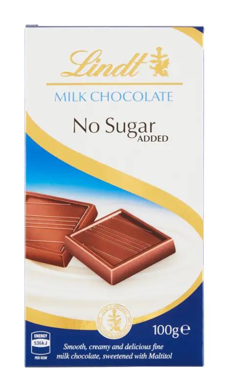 Lindt Mléčná čokoláda bez přídavku cukrů se sladidlem, 100 g