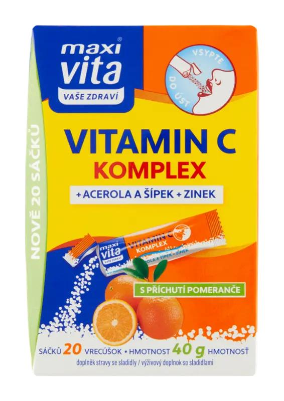 Maxi Vita Vitamin C komplex + acerola a šípek + zinek s příchutí pomeranče, doplněk stravy, 40 g