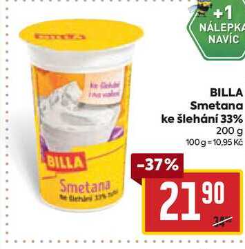BILLA Smetana ke šlehání 33% 200 g