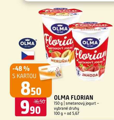 Olma Florian Active jogurt bílý s ovocem 150g