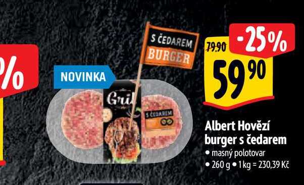  Albert Hovězí burger s čedarem 260 g