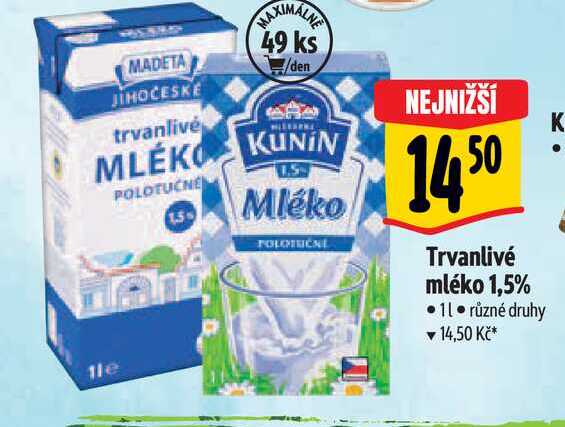   Trvanlivé mléko 1,5% 1 l