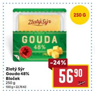 Zlatý Sýr Gouda 48% Bloček 250 g