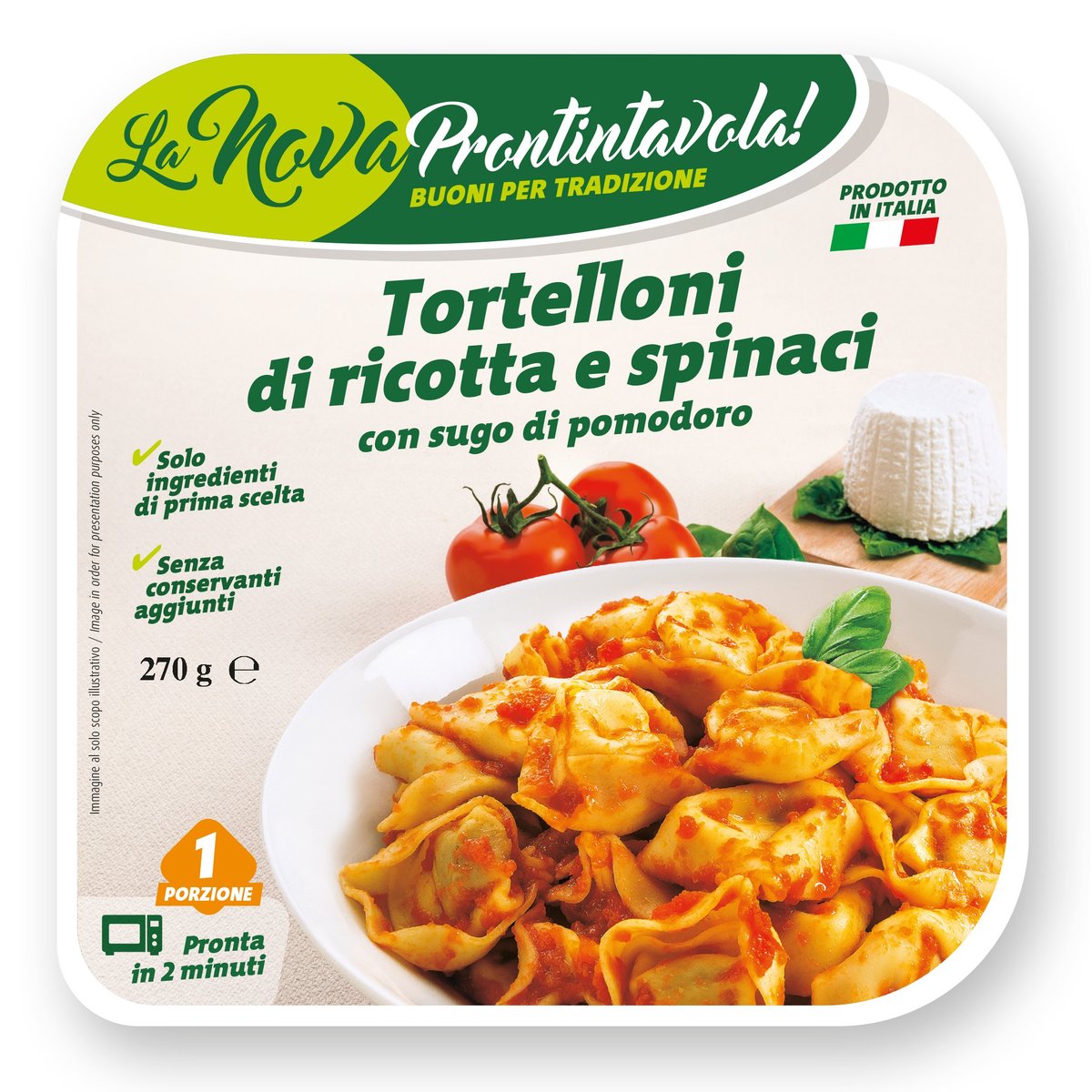 La Nova Prontintavola Tortelloni plněné ricottou a špenátem v tomatové omáčce