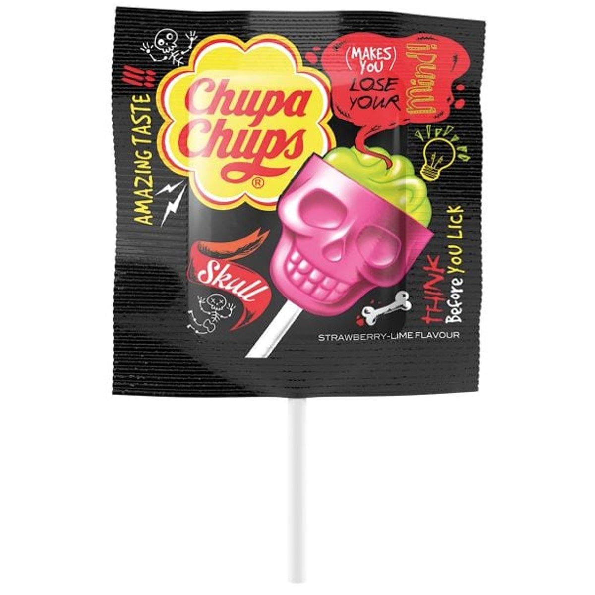 Chupa Chups 3D Skull Strawberry-Lime lízátko