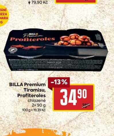 BILLA Premium Tiramisu, Profiteroles chlazené 2x 90 g 