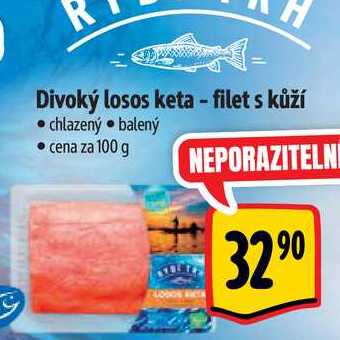 Divoký losos keta - filet s kůží, cena za 100 g