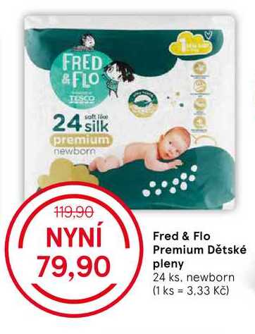 Fred & Flo Premium Dětské pleny, 24 ks, newborn