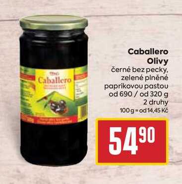 Caballero Olivy černé bez pecky, zelené plněné paprikovou pastou od 690/ od 320 g 