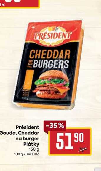Président Gouda, Cheddar na burger Plátky 150 g 