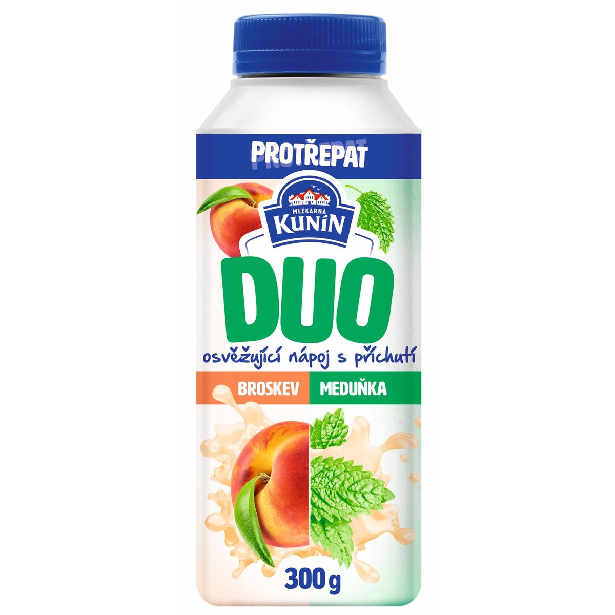 Mlékárna Kunín Duo zakysaný nápoj s příchutí broskev a meduňka