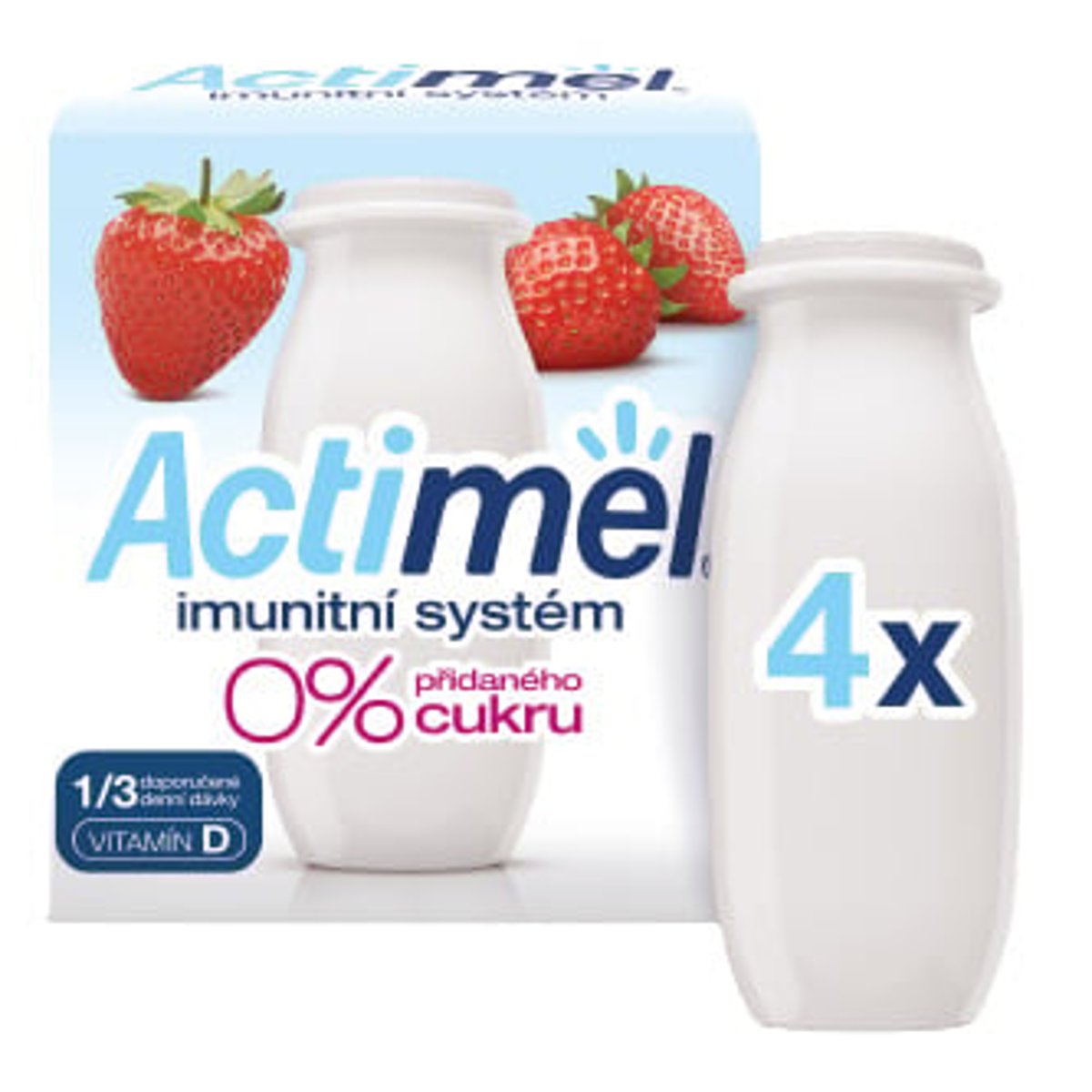 Actimel Probiotický nápoj bez přidaného cukru jahoda 4×100 g