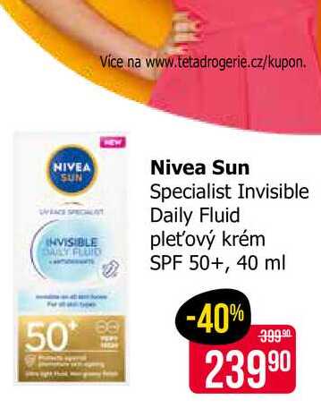 Nivea Sun Specialist Invisible Daily Fluid pleťový krém SPF 50+, 40 ml 