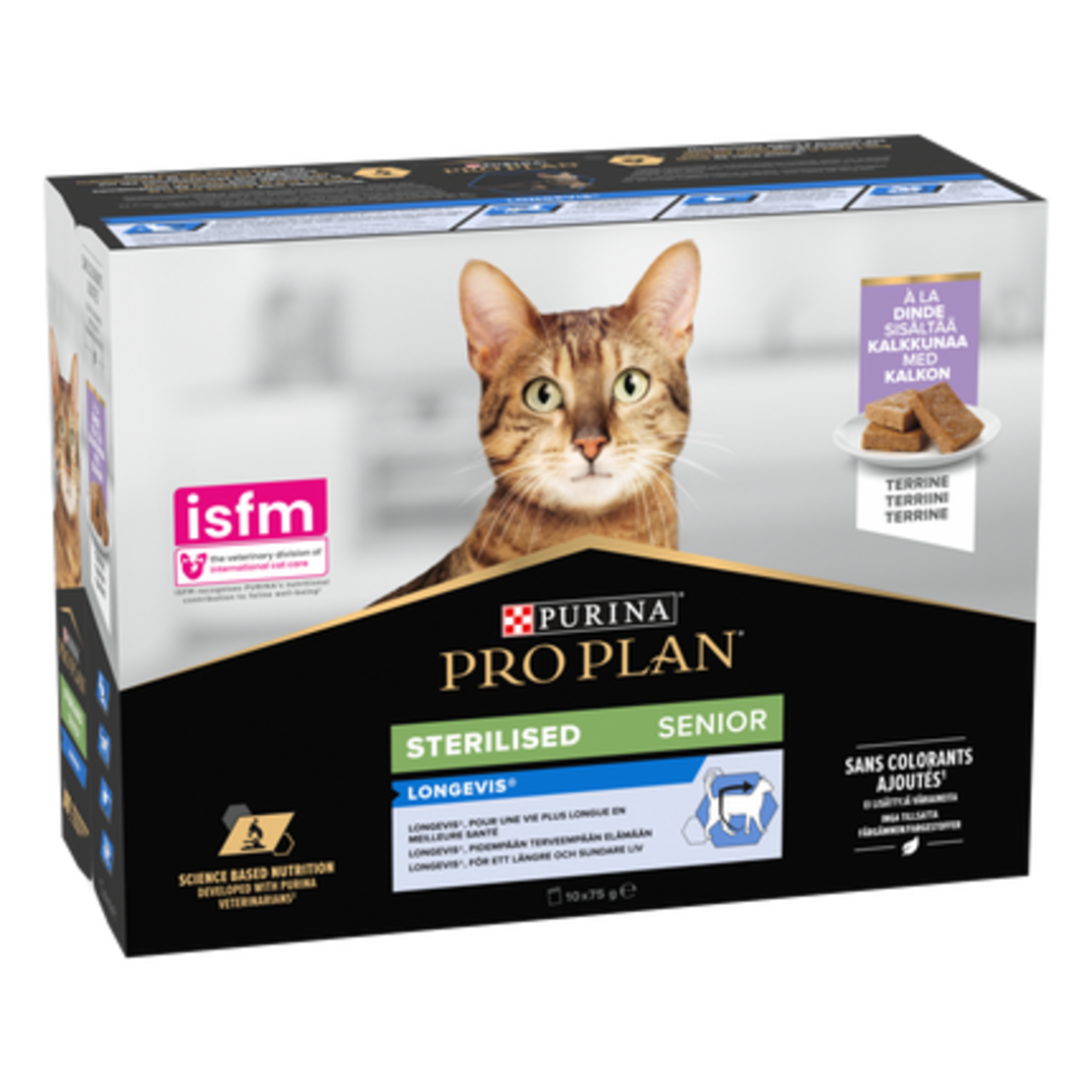 ProPlan Cat sterilised, Senior 7+ Longevis terina s krůtou 10x75 g, pro kočky