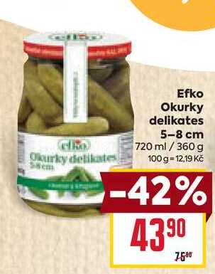 Efko Okurky delikates 5-8 cm 720 ml/360 g