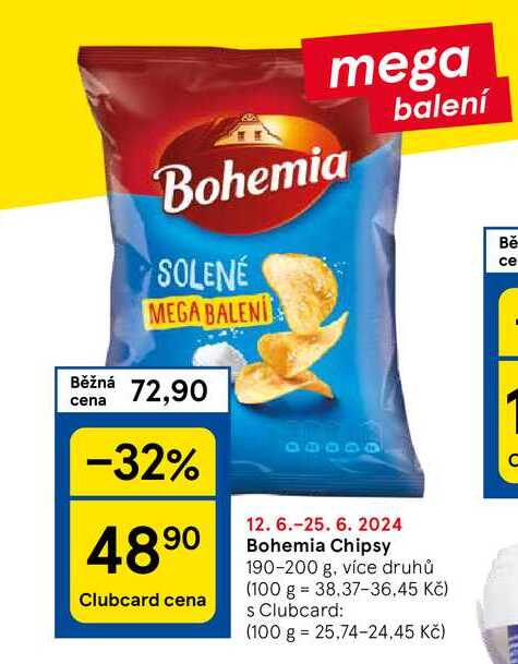 Bohemia Chipsy balení, 190-200 g, více druhů 