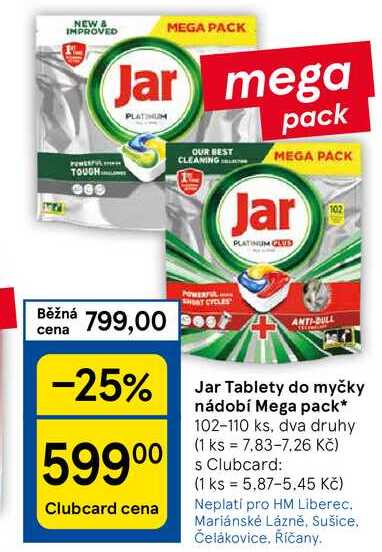 Jar Tablety do myčky nádobí Mega pack, 102-110 ks