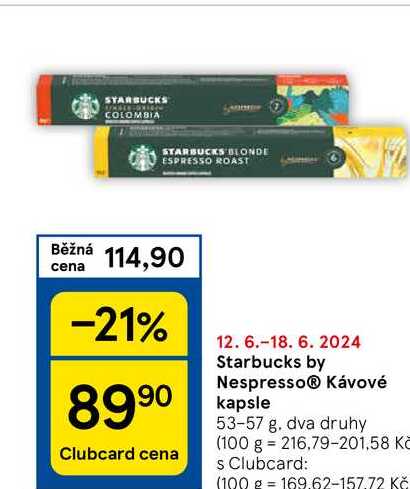 Starbucks by Nespresso® Kávové kapsle, 53-57 g. dva druhy 