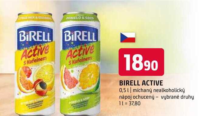 Birell Active míchaný nealkoholický nápoj ochucený vybrané druhy 