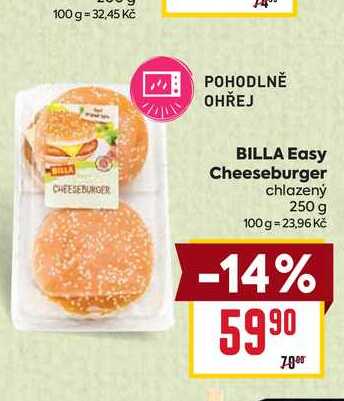 BILLA Easy Cheeseburger chlazený 250 g 