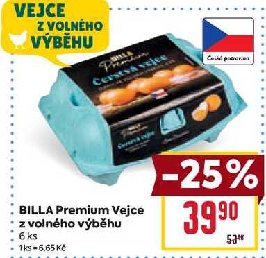 BILLA Premium Vejce z volného výběhu 6 ks