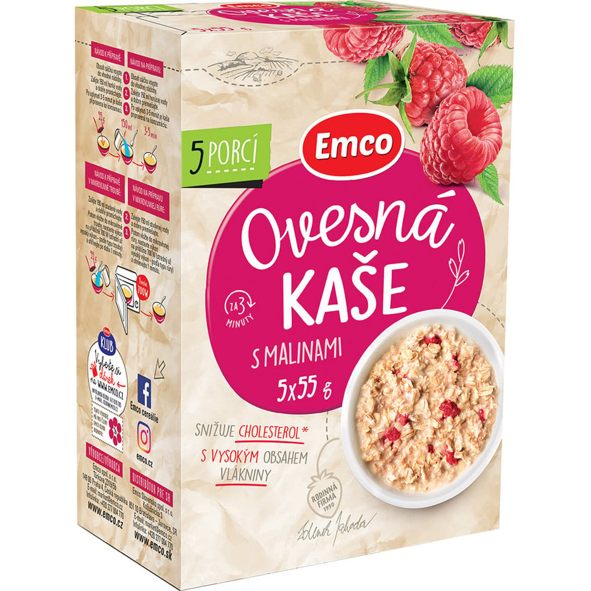 Emco Ovesná kaše s malinami 5x55g