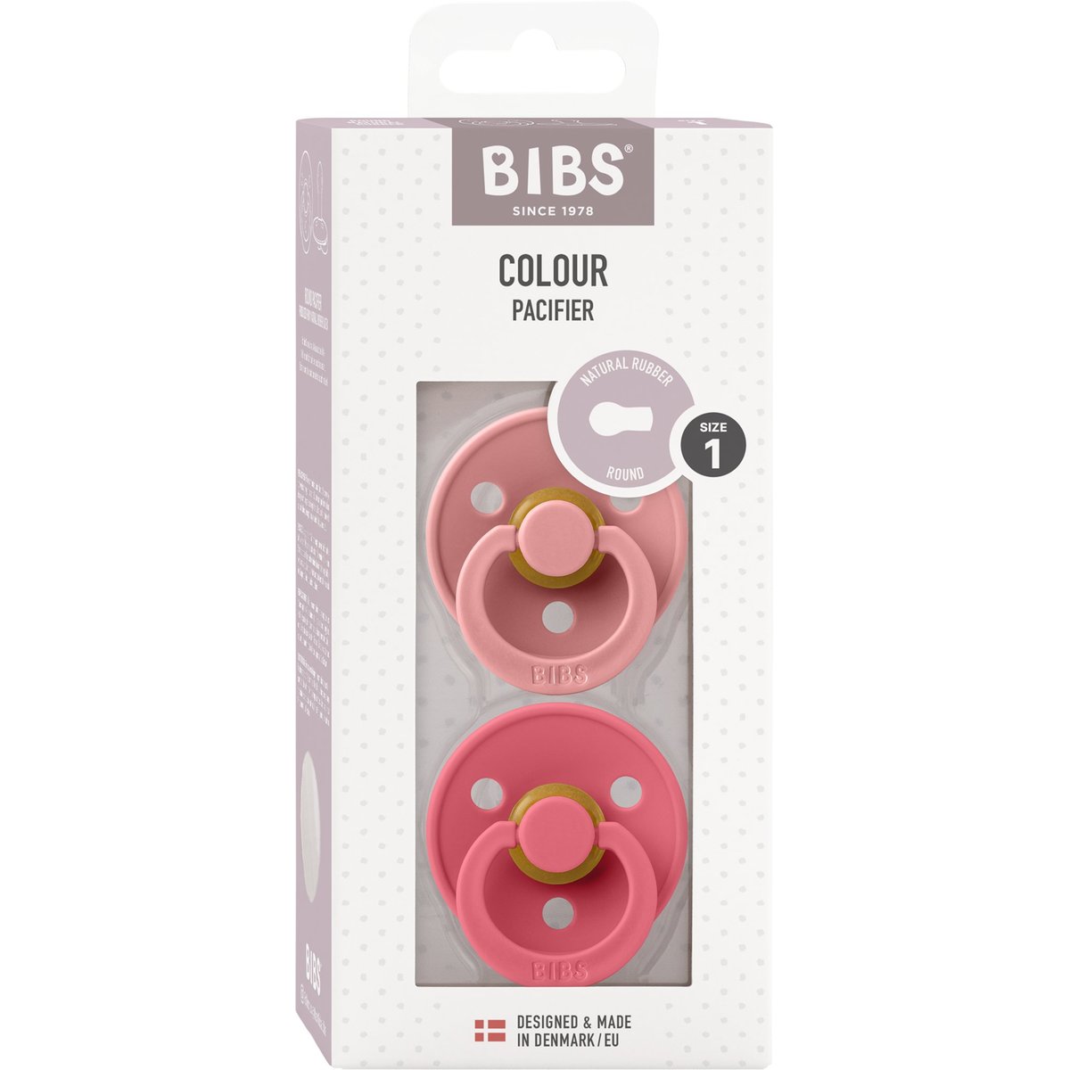 Bibs Colour dudlíky z přírodního kaučuku 0–6 měsíců, Dusty pink / Coral