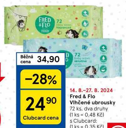 Fred & Flo Vlhčené ubrousky, 72 ks