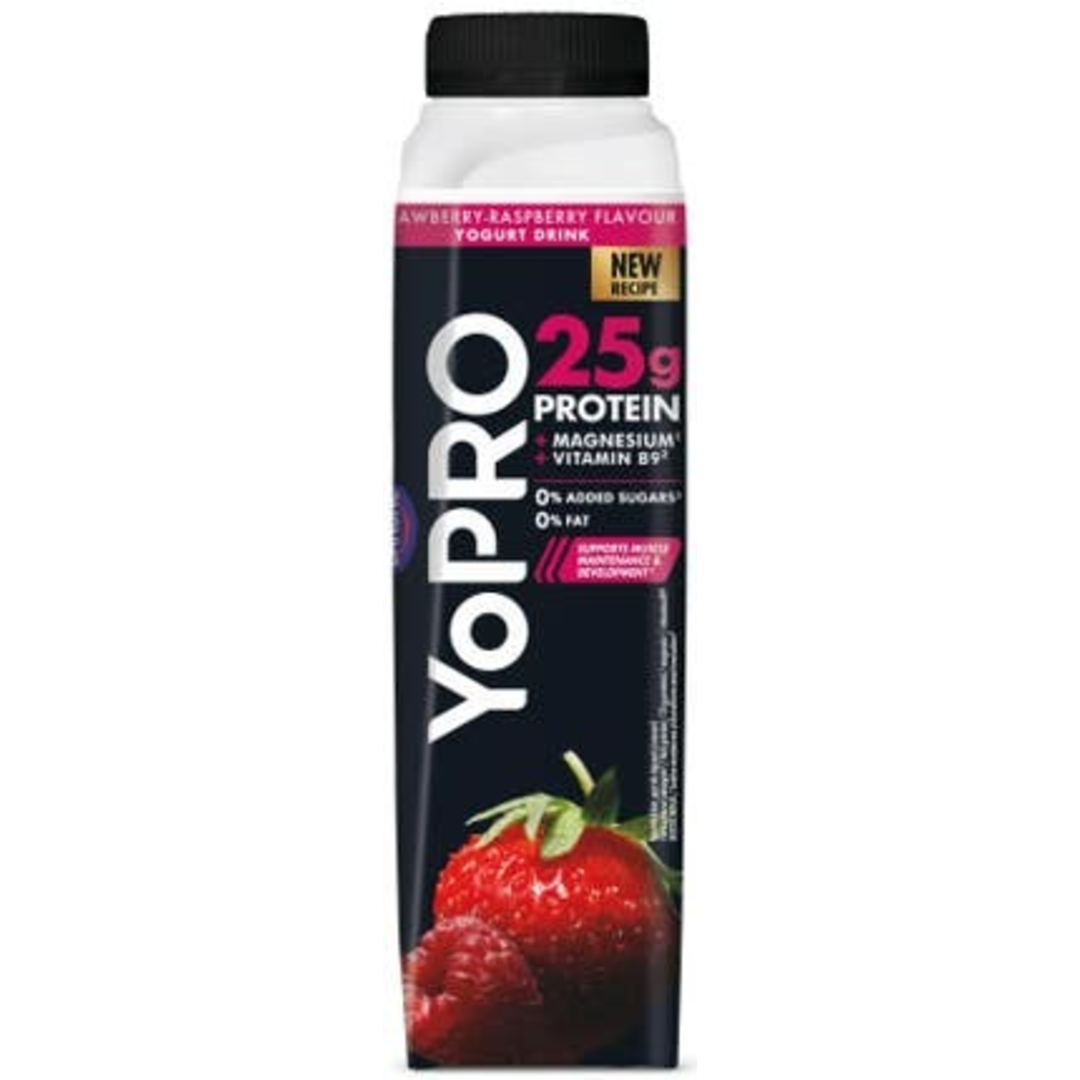 YoPRO Protein jogurtový nápoj s příchutí jahody a maliny