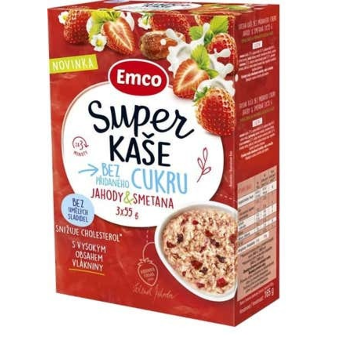 Emco Super kaše bez přidaného cukru Jahody se smetanou 3x55g