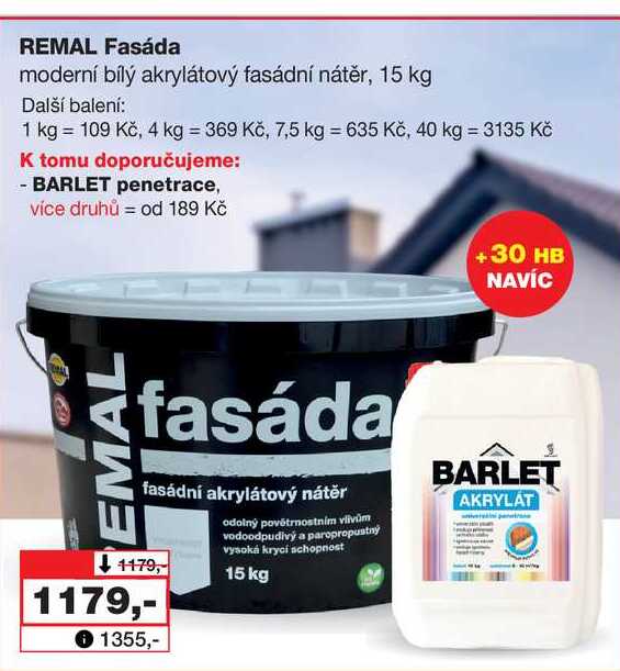 REMAL Fasáda moderní bílý akrylátový fasádní nátěr, 15 kg 