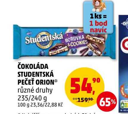 ČOKOLÁDA STUDENTSKÁ PEČEŤ ORION různé druhy, 235/240 g