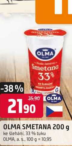 OLMA SMETANA 200 g ke šlehání, 33% tuku 